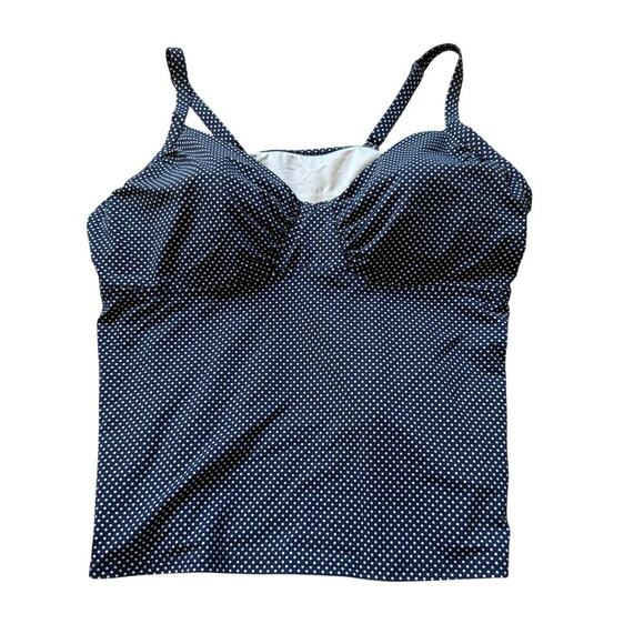 Lands End Womens Navy Polka Dot Slimming Retro Tankini Swim Top Sz 18W Vacation - Picture 1 of 6